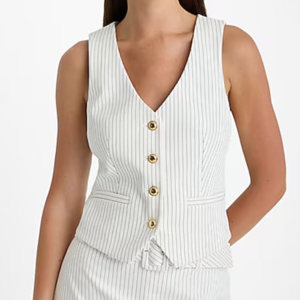 Express Novelty White Pinstripe Blazer Vest Top